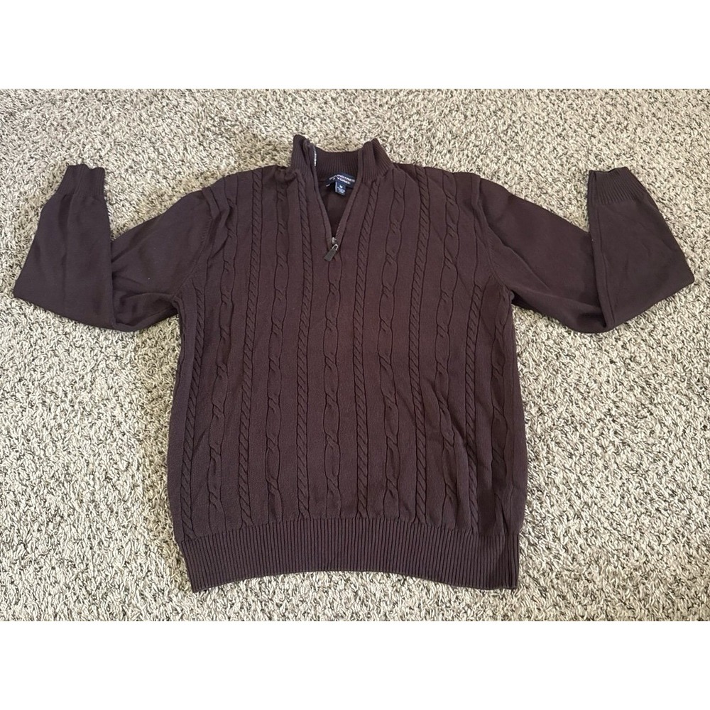 Roundtree & Yorke Men's Brown Quarter Zip ‎ Knit Sweater Size Medium